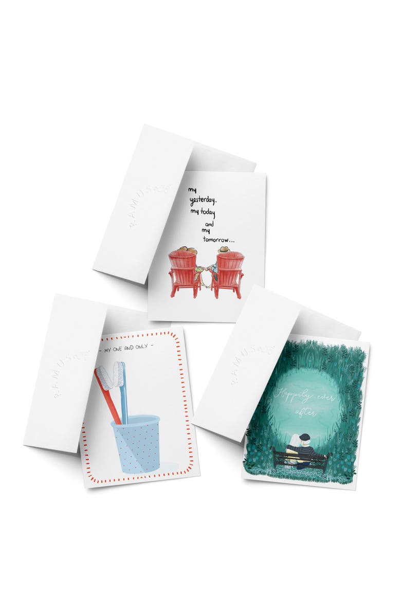 Ramus & Co Love/Valentine's Assorted Greeting Card Pack (3ct) "Adirondack Chairs Couple, Toothbrush, Happily ever after", Main, color, Multi-Pack