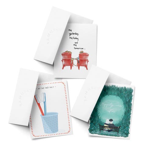 Love/Valentine's Assorted Greeting Card Pack (3ct) "Adirondack Chairs Couple, Toothbrush, Happily ever after"