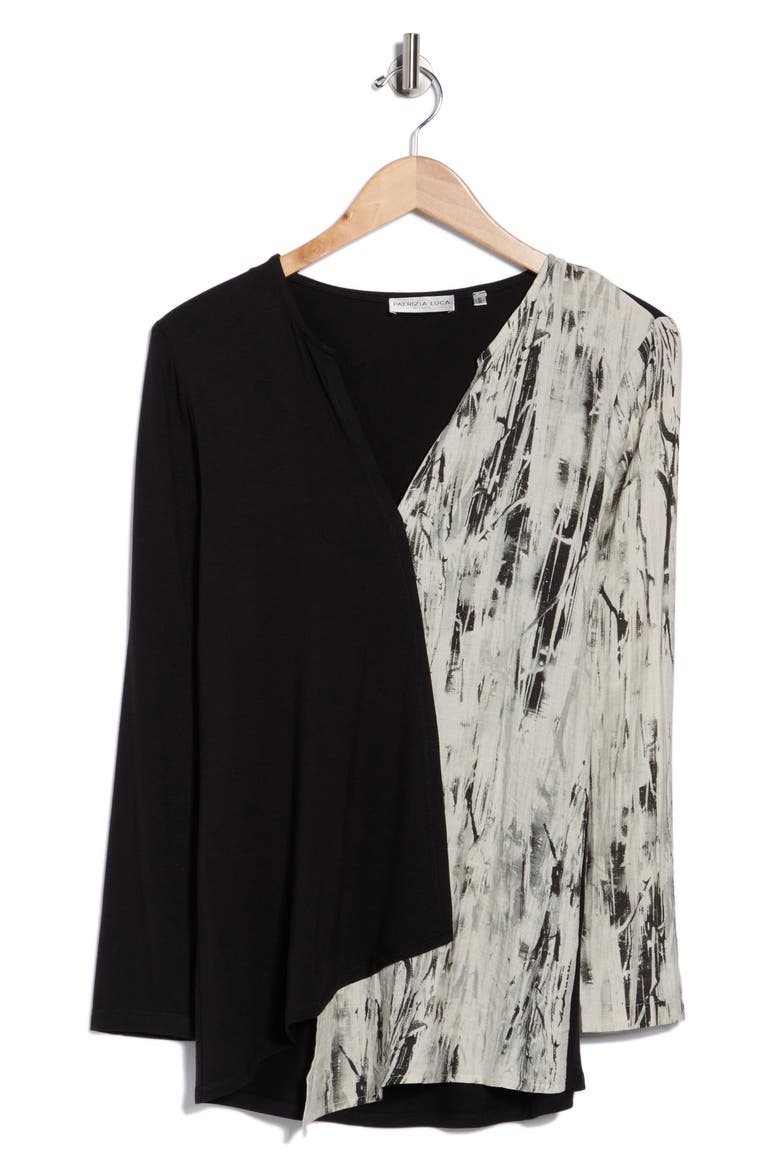 Mixed Media Long Sleeve Top, Alternate, color, BLACK