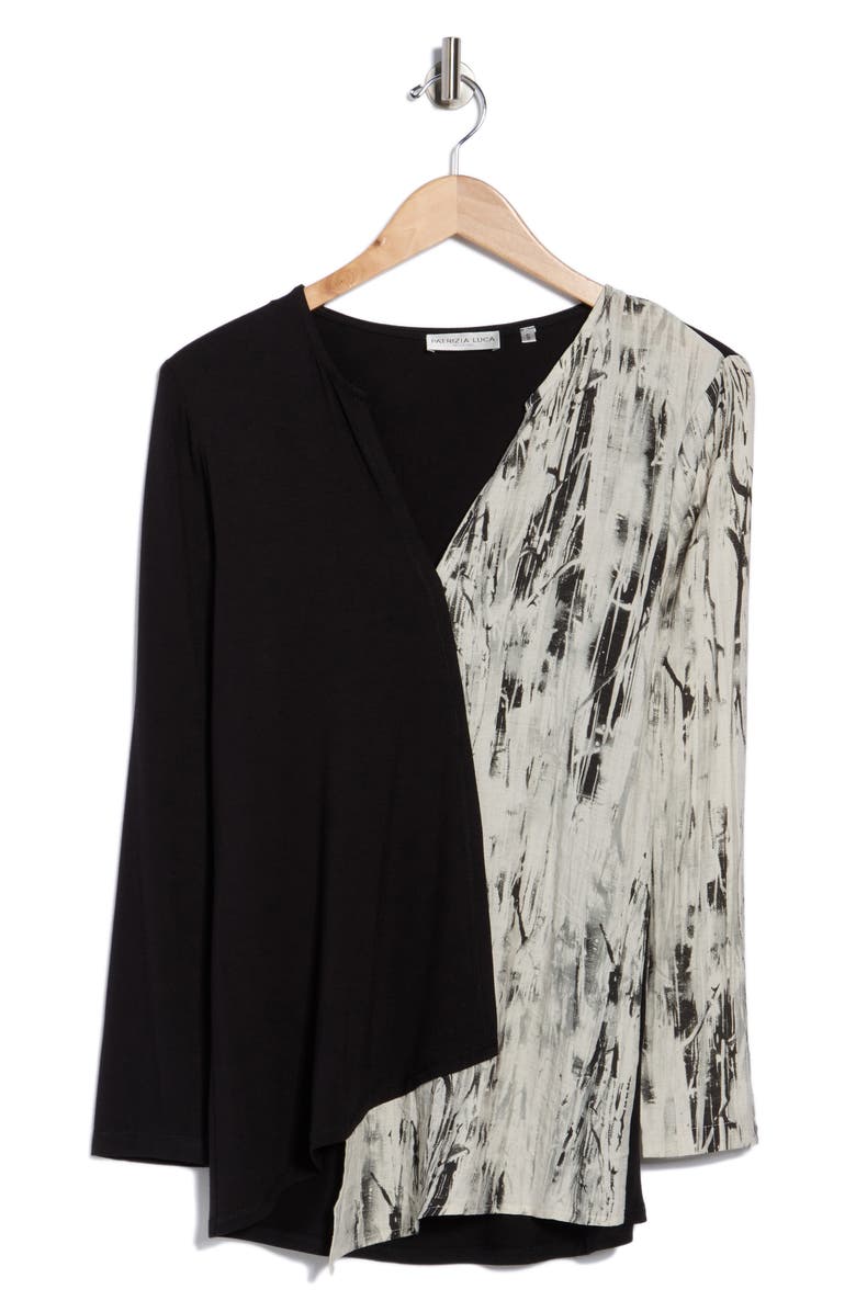 PATRIZIA LUCA Mixed Media Long Sleeve Top, Alternate, color, Black