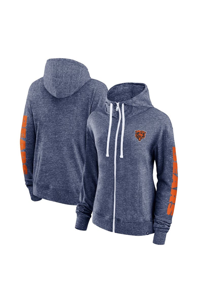 FANATICS Women's Fanatics Branded Heather Navy Chicago Bears Opening Coin Flip Lightweight Full-Zip Hoodie, Main, color, 