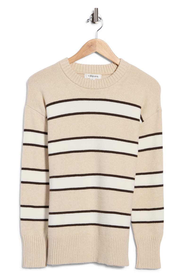 Striped Crewneck Sweater, Main, color, OATMEAL/ CREME