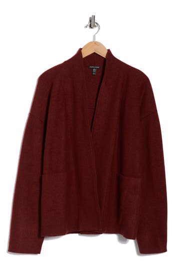 Eileen Fisher Wool Open Front Jacket In Brown