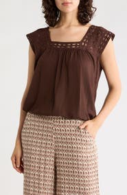 MAX STUDIO Open Stitch Square Neck Top