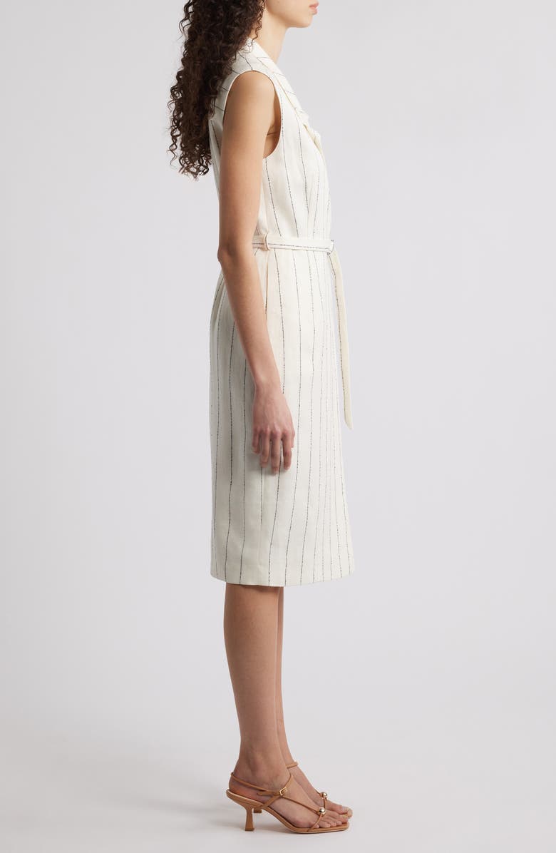 BOSS Drupe Pinstripe Linen Blend Dress, Alternate, color, White/ Navy Pinstripe