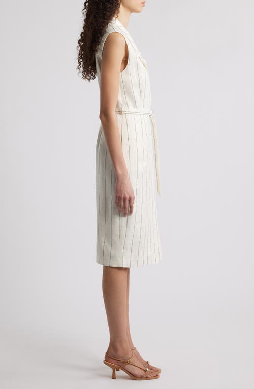Hugo Boss Boss Drupe Pinstripe Linen Blend Dress In Neutral