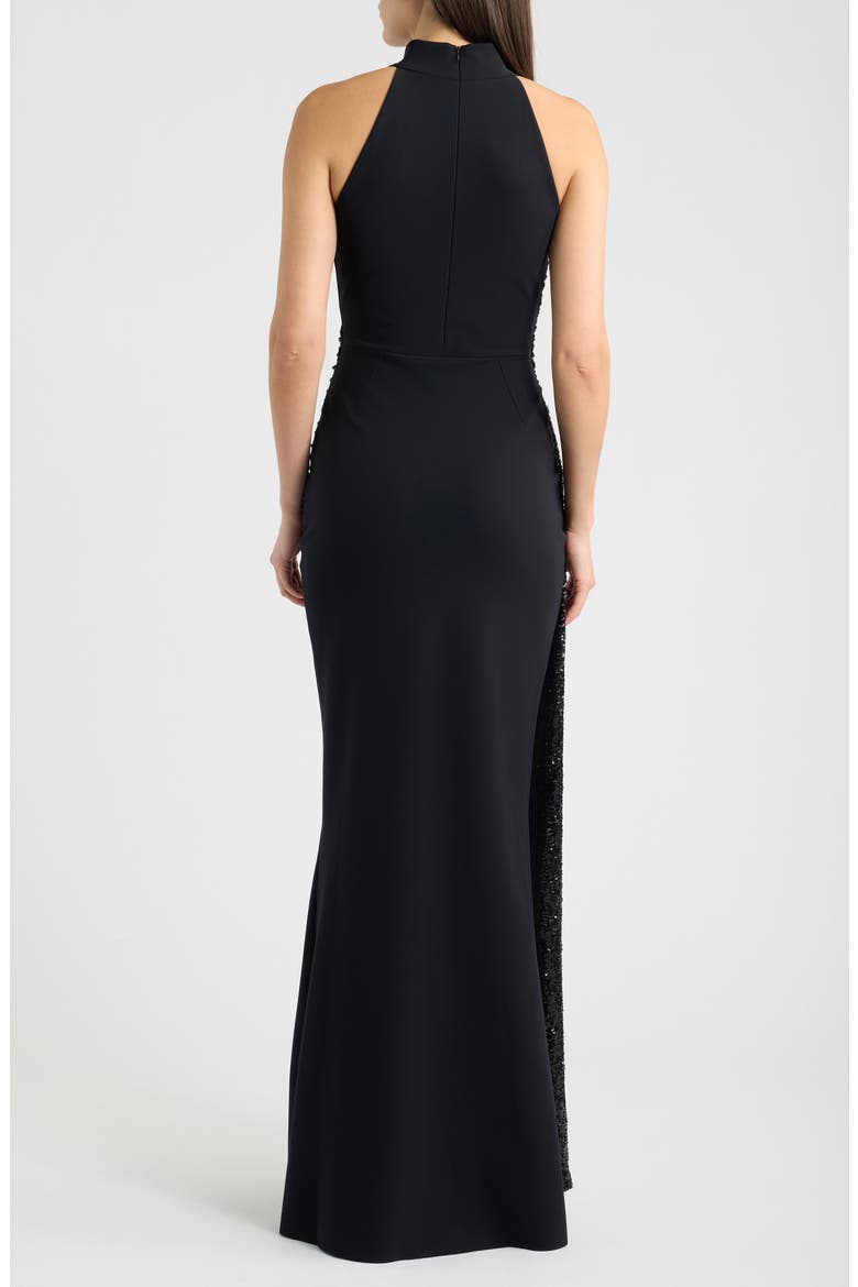 Virgo Sequin Drape Mermaid Gown, Alternate, color, 37 BLACK