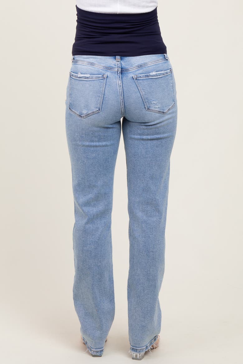 Distressed Ripped Knee Straight Leg Maternity Jeans, Alternate, color, Light Blue