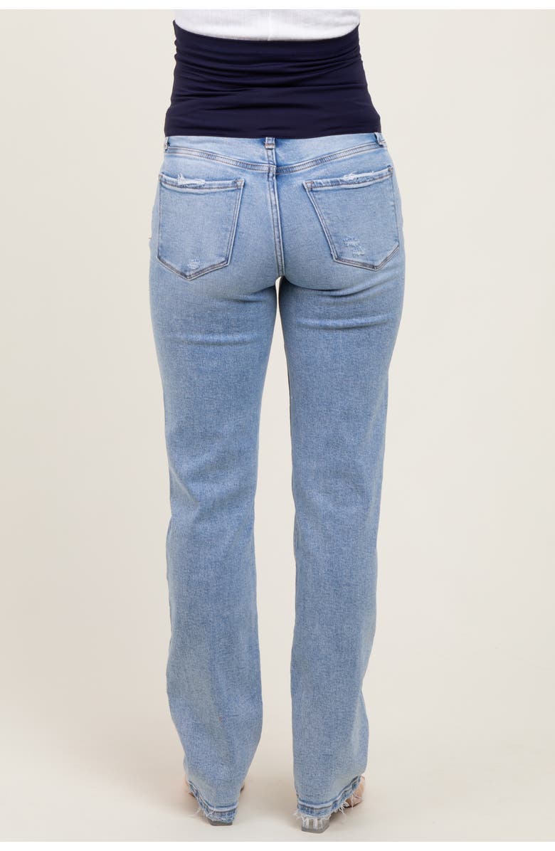PinkBlush Distressed Ripped Knee Straight Leg Maternity Jeans, Alternate, color, Light Blue