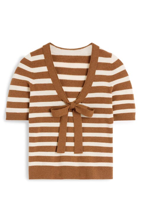 Bow Neck Sweater Knit T-Shirt