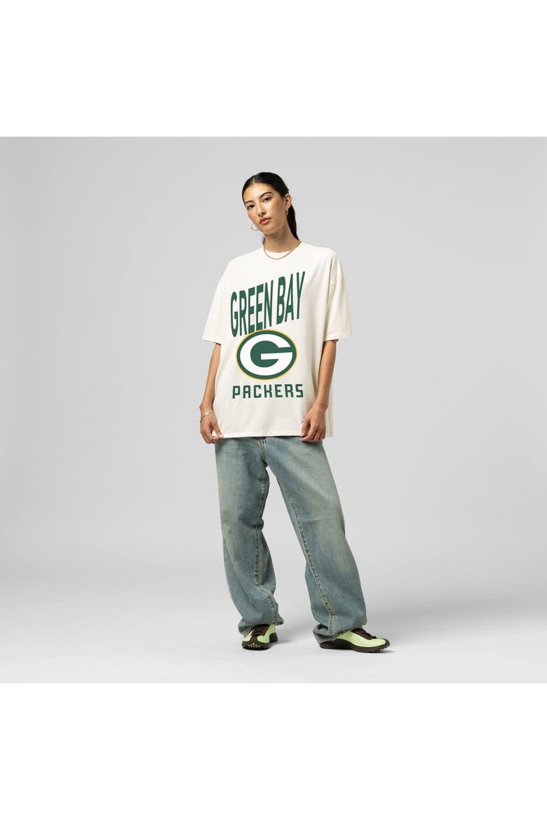 Women's Mitchell & Ness  Cream Green Bay Packers Logo Rise Boyfriend T-Shirt, Main, color, Cream