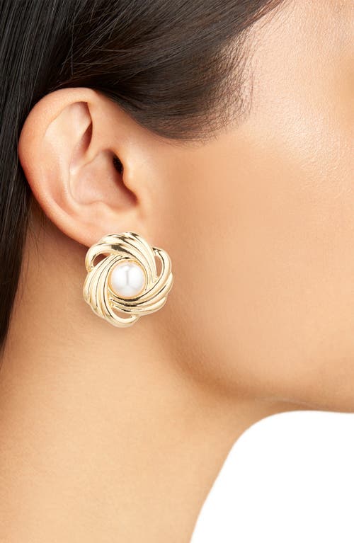 Tasha Faux Pearl Stud Earrings In Gold