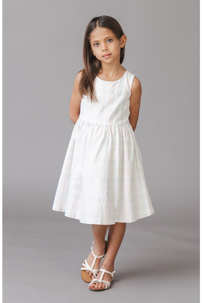 Kids' Organic Stretch Poplin Button Back Party Dress, Alternate, color, Chateau Plaid