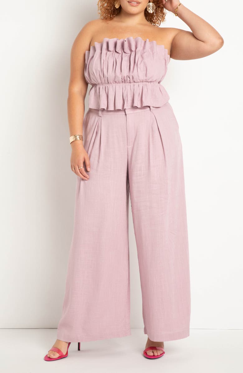 ELOQUII Pleated Front Wide Leg Pants, Alternate, color,