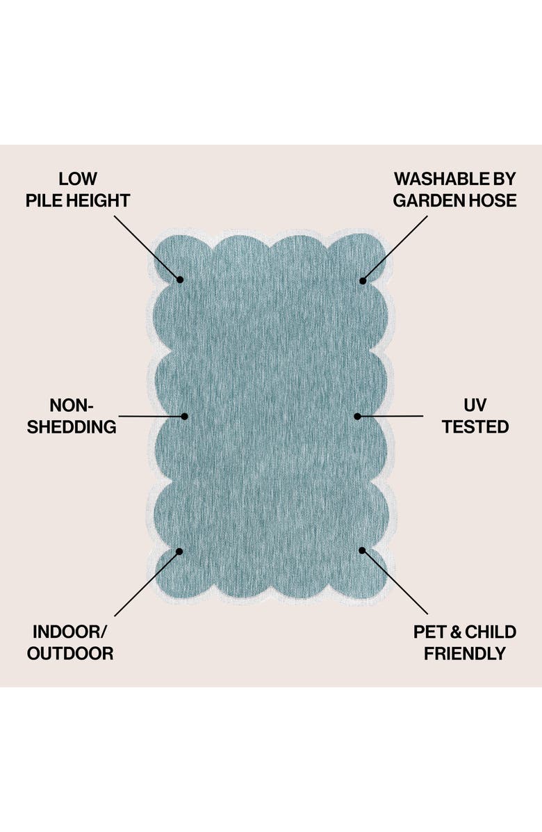 JONATHAN Y Alice Classic Cottage Two-Tone Scalloped Indoor/Outdoor Shaped Area Rug, Alternate, color, Turquoise/Cream