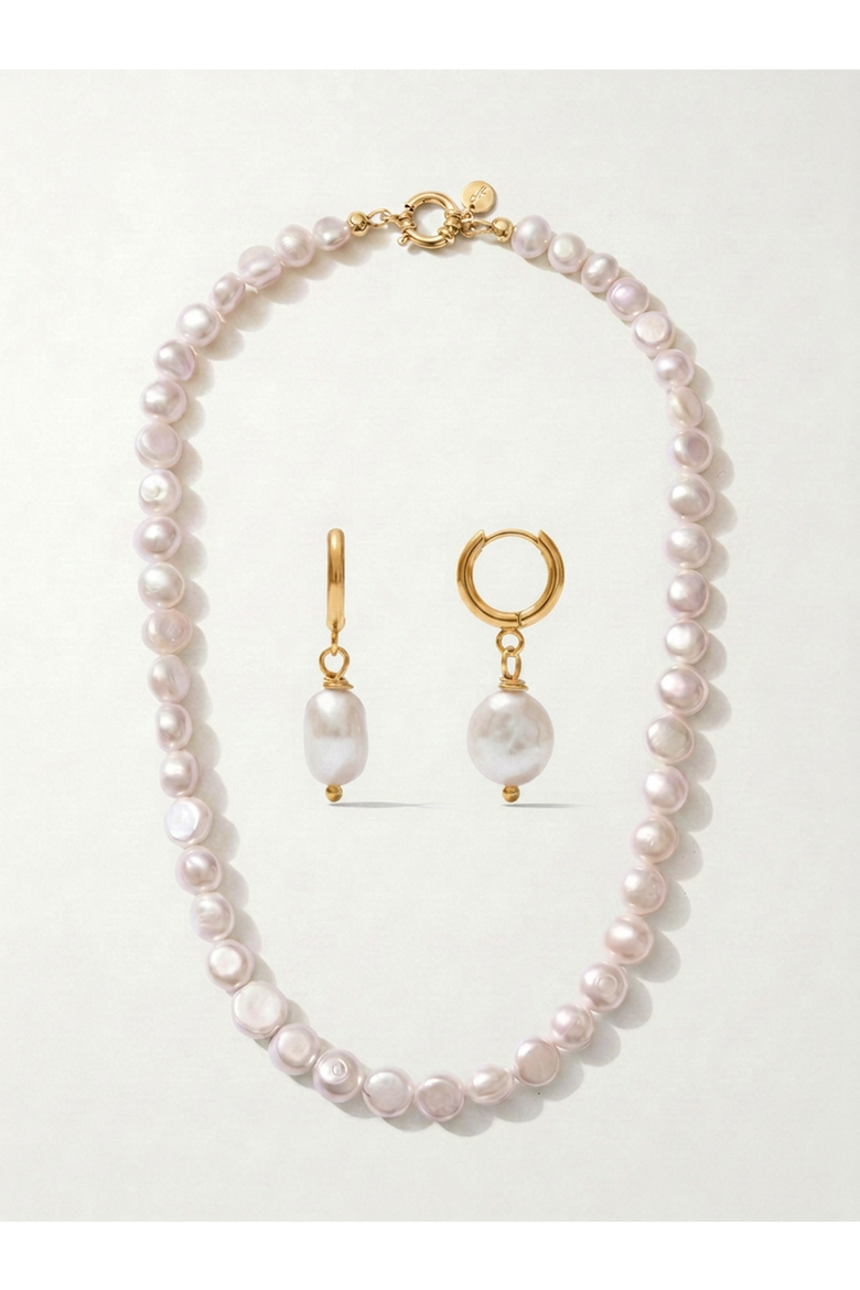 Pete Strand Necklace & Pete Pearl Earring Value Set, Main, color, Metallic Gold