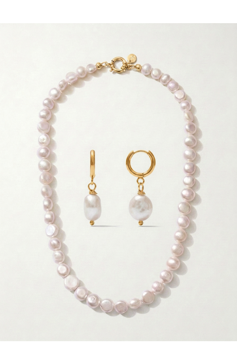 Joey Baby Pete Strand Necklace & Pete Pearl Earring Value Set, Main, color, Metallic Gold