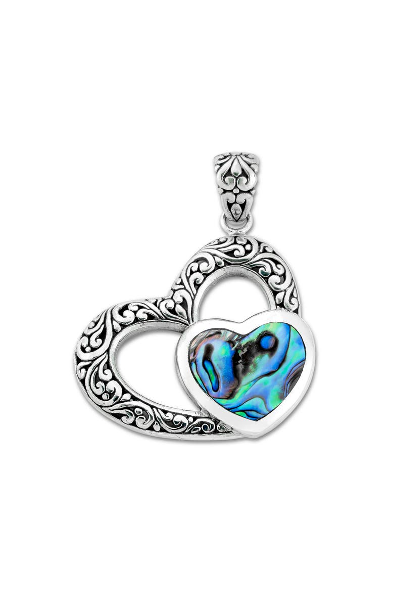 Abalone Filigree Heart Pendant, Main, color, BLUE/ GREEN