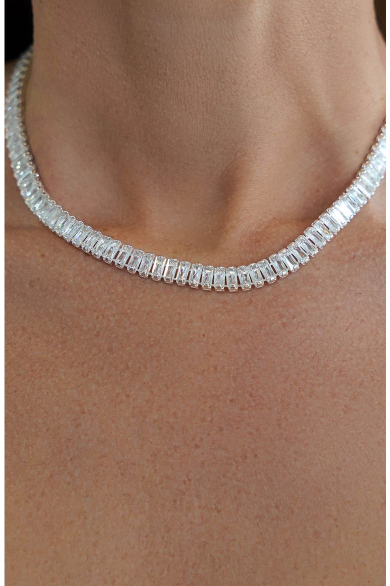 Cubic Zirconia Baguette Necklace, Alternate, color, SILVER
