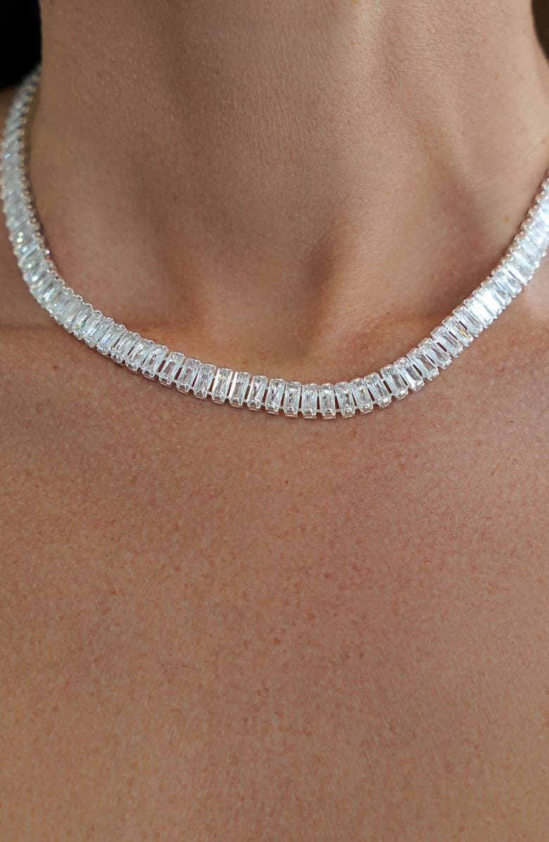 Ettika Cubic Zirconia Baguette Necklace, Alternate, color, Silver