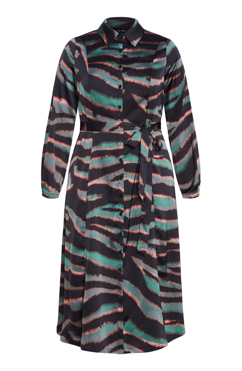 City Chic Untamed Long Sleeve Shirtdress, Alternate, color, Teal Untamed