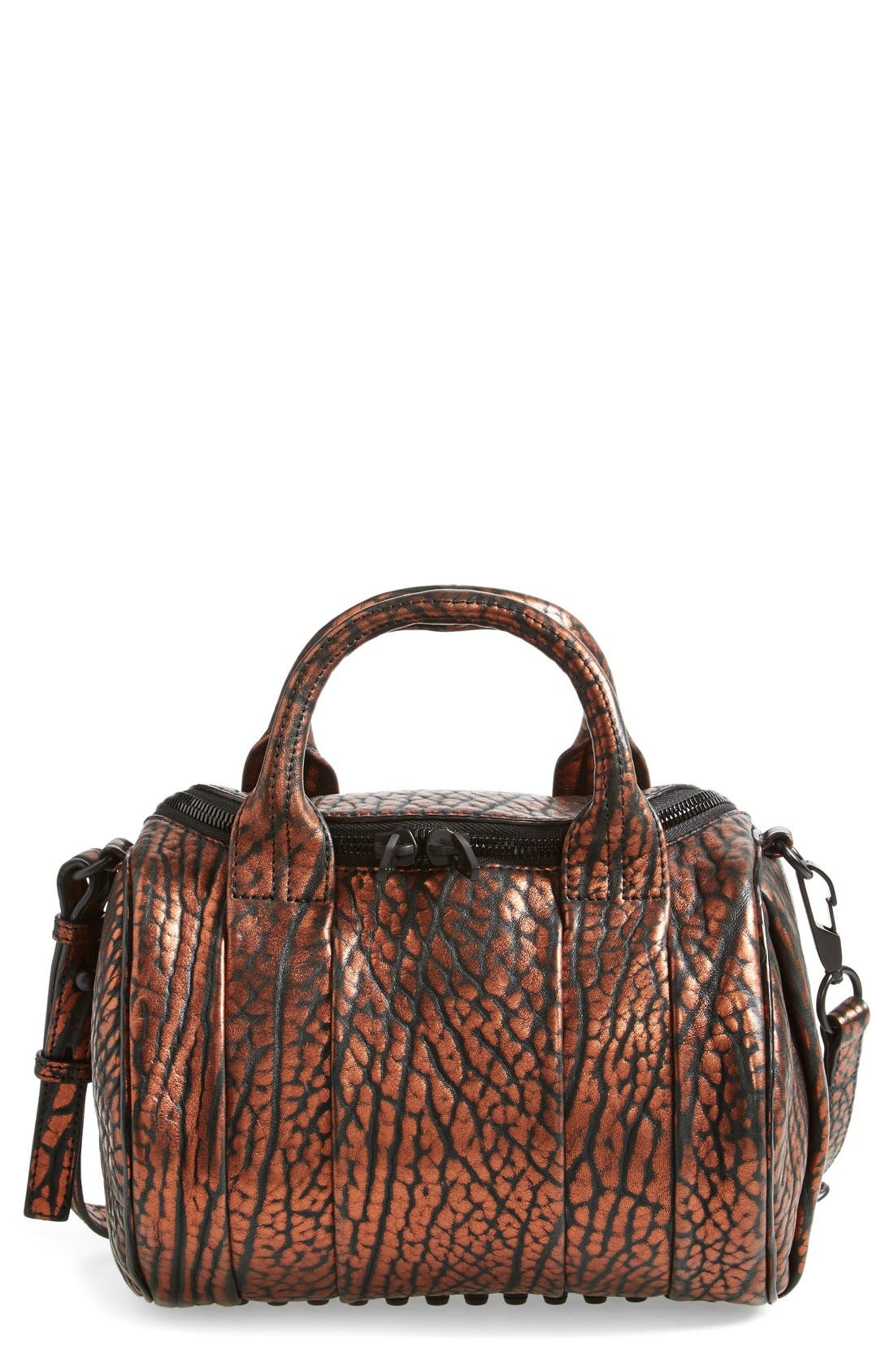 'Rockie Dumbo - Matte Black' Lambskin Leather Satchel, Main, color, BRONZE/ BLACK