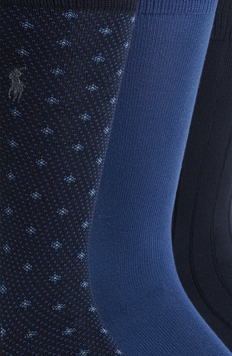 Polo Ralph Lauren Assorted 3-Pack Supersoft Dress Socks, Alternate, color, Navy