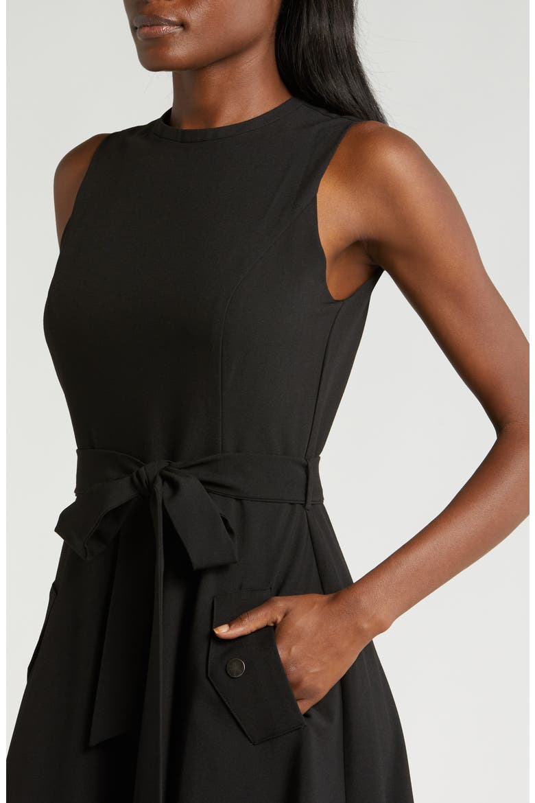 Tie Belt Fit & Flare Dress, Alternate, color, BLACK