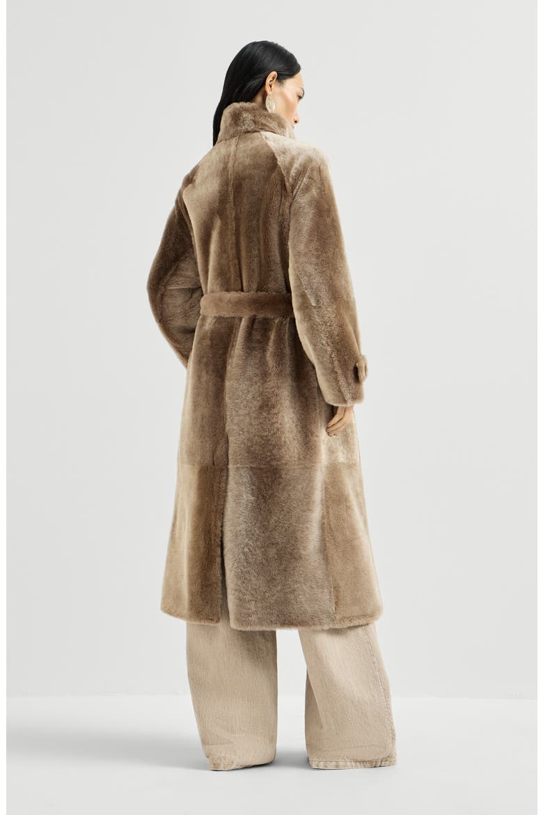 Shearling coat with belt and monili, Alternate, color, Light Brown