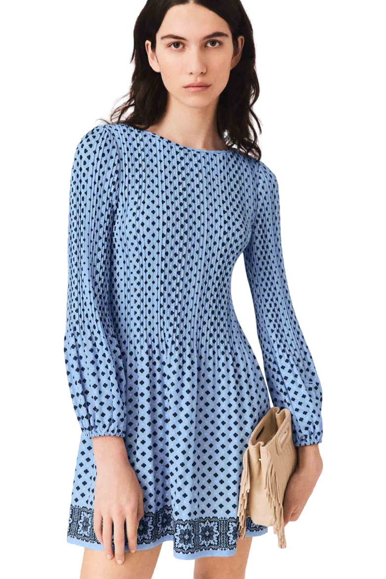 Patterned pleated dress, Alternate, color, Light blue loungewear