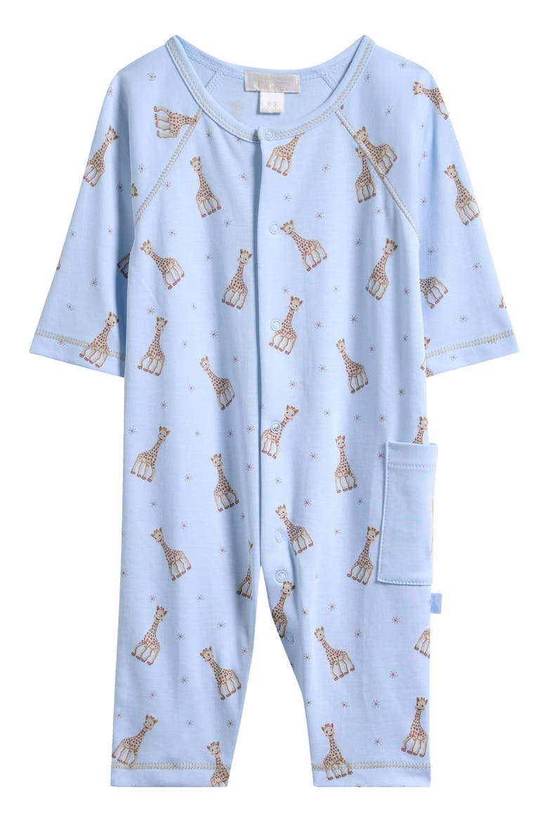 Sophie La Giraffe Print Pima Cotton Romper, Main, color, LIGHT BLUE