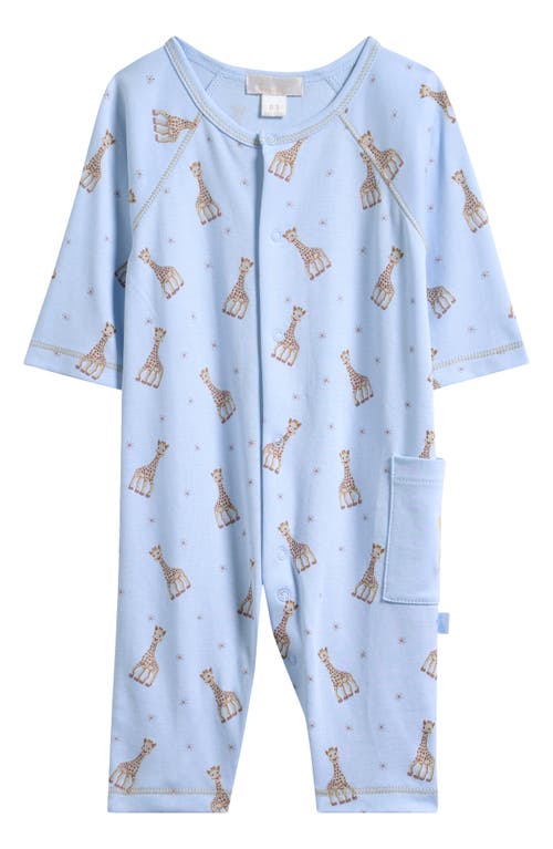 Kissy Kissy Sophie La Giraffe Print Pima Cotton Romper In Blue