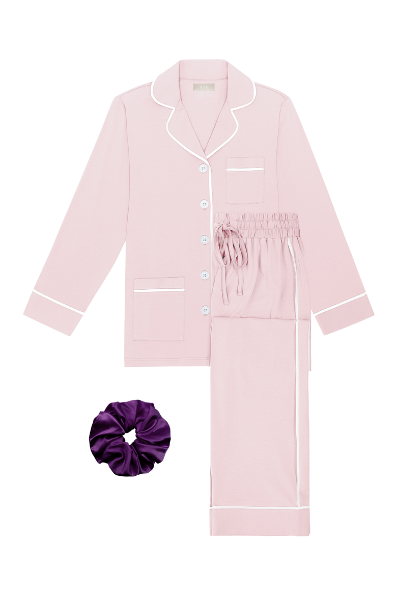Luxe Stretch Cotton Long Pajama Gift Set, Main, color, Pink Peony