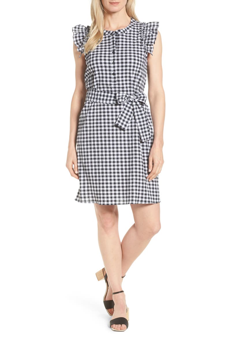 Gibson x Hi Sugarplum! Flamenco Ruffle Trim Dress (Nordstrom Exclusive), Main, color, BLACK GINGHAM