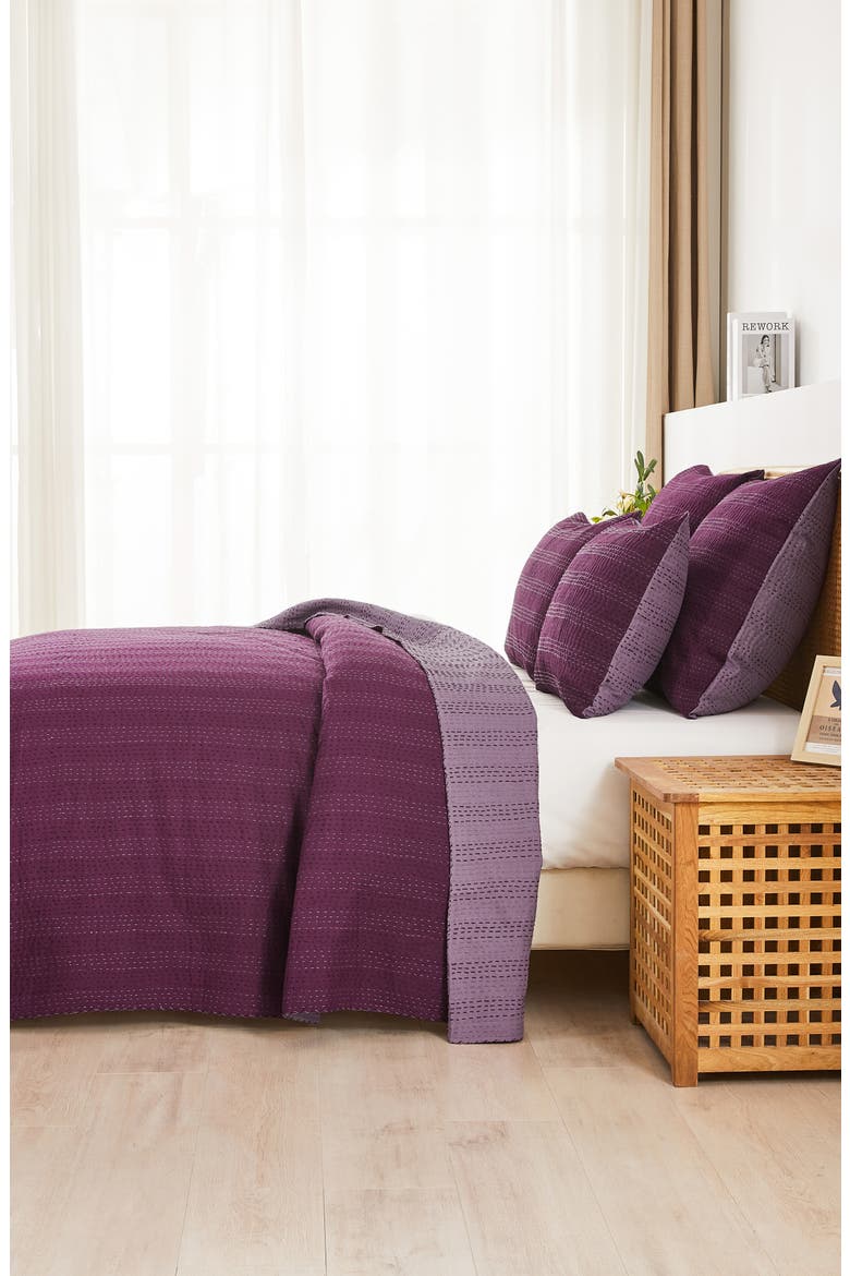 Kantha Reversible Cotton Coverlet, Alternate, color, FIG AND VIOLET