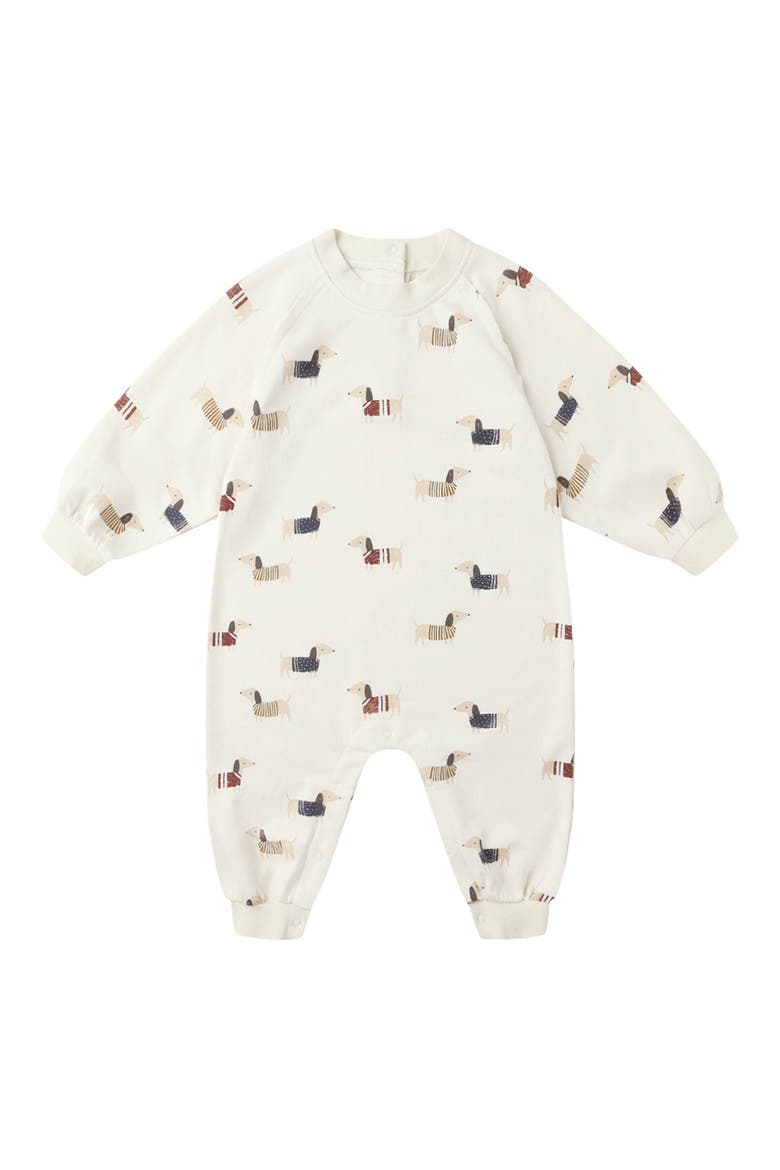 Dachsund Print French Terry Romper, Main, color, NATURAL