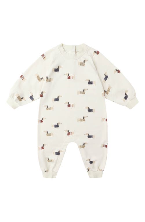 Rylee + Cru Dachsund Print French Terry Romper In White