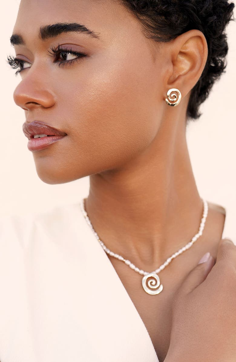 Ettika Aura Swirl Stud Earrings, Alternate, color, Gold