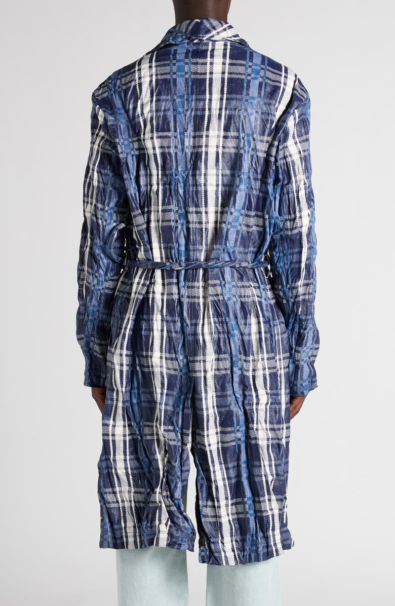 Bottega Veneta Belted Check Crushed Twill Coat, Alternate, color, Blue/ Navy/ Chalk