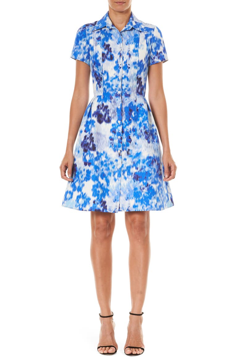 Floral Print Cotton & Silk Mini Shirtdress, Main, color, BLUE MULTI