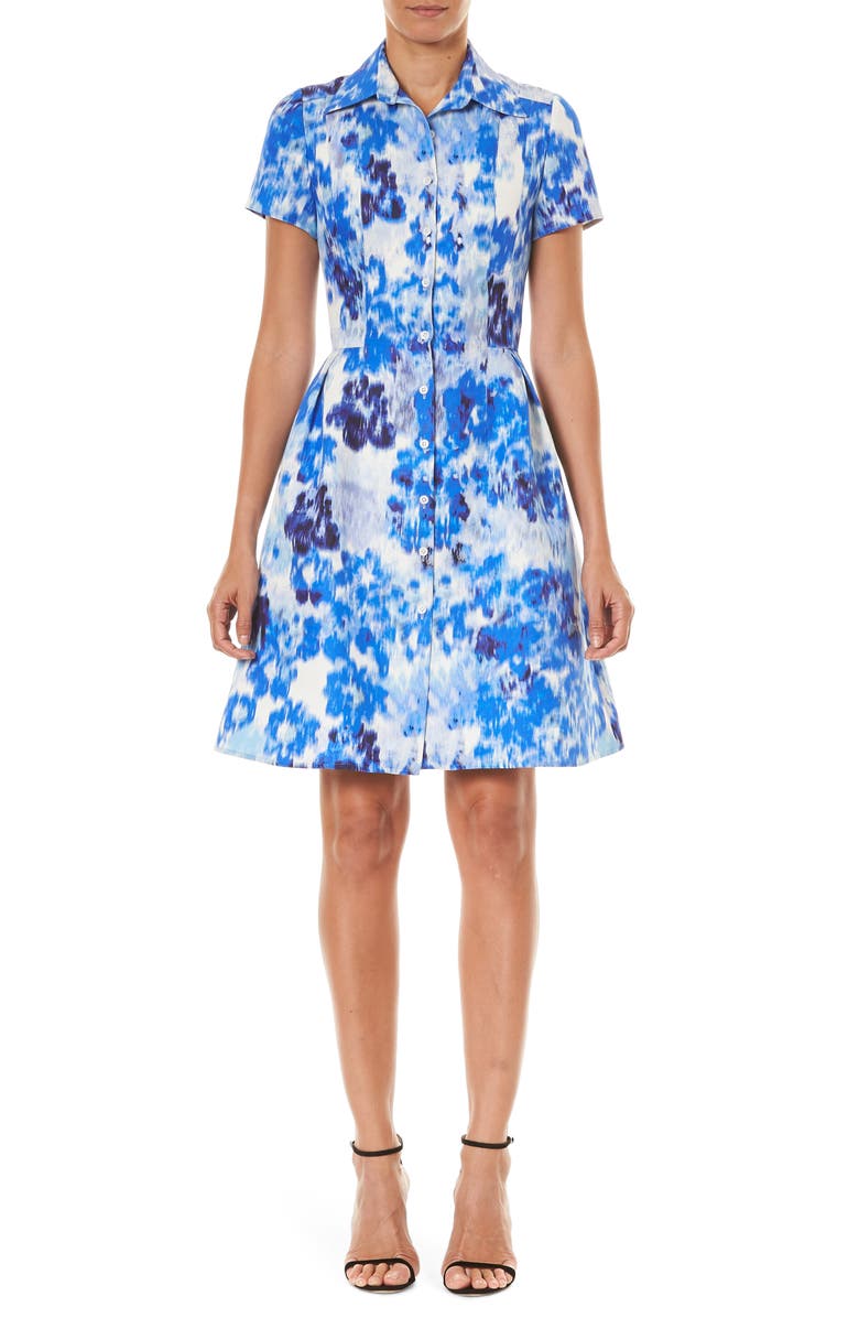 Carolina Herrera Floral Print Cotton & Silk Mini Shirtdress, Main, color, 