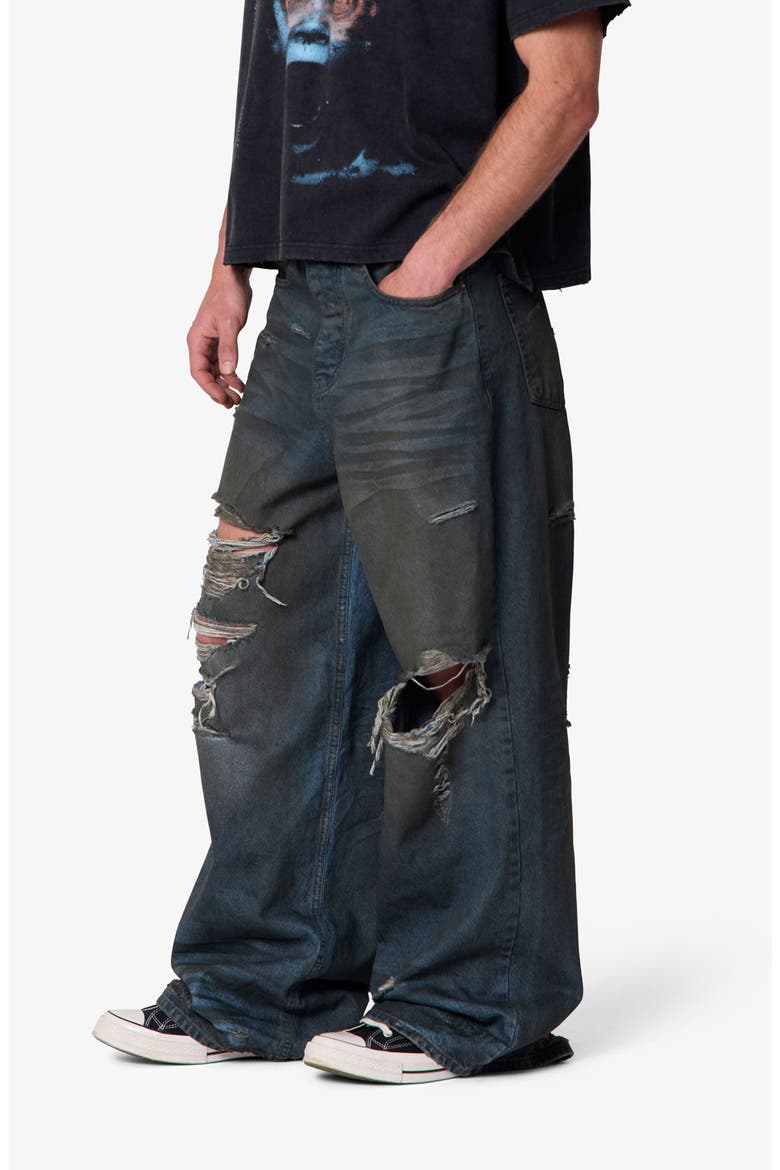 Oil Stain Rave Ripped Relaxed Wide Leg Jeans, Alternate, color, BLUE