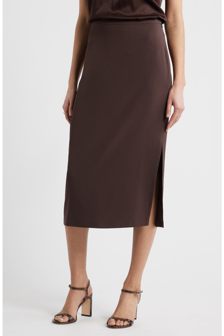 Crepe Midi Pencil Skirt, Main, color, BROWN COFFEE