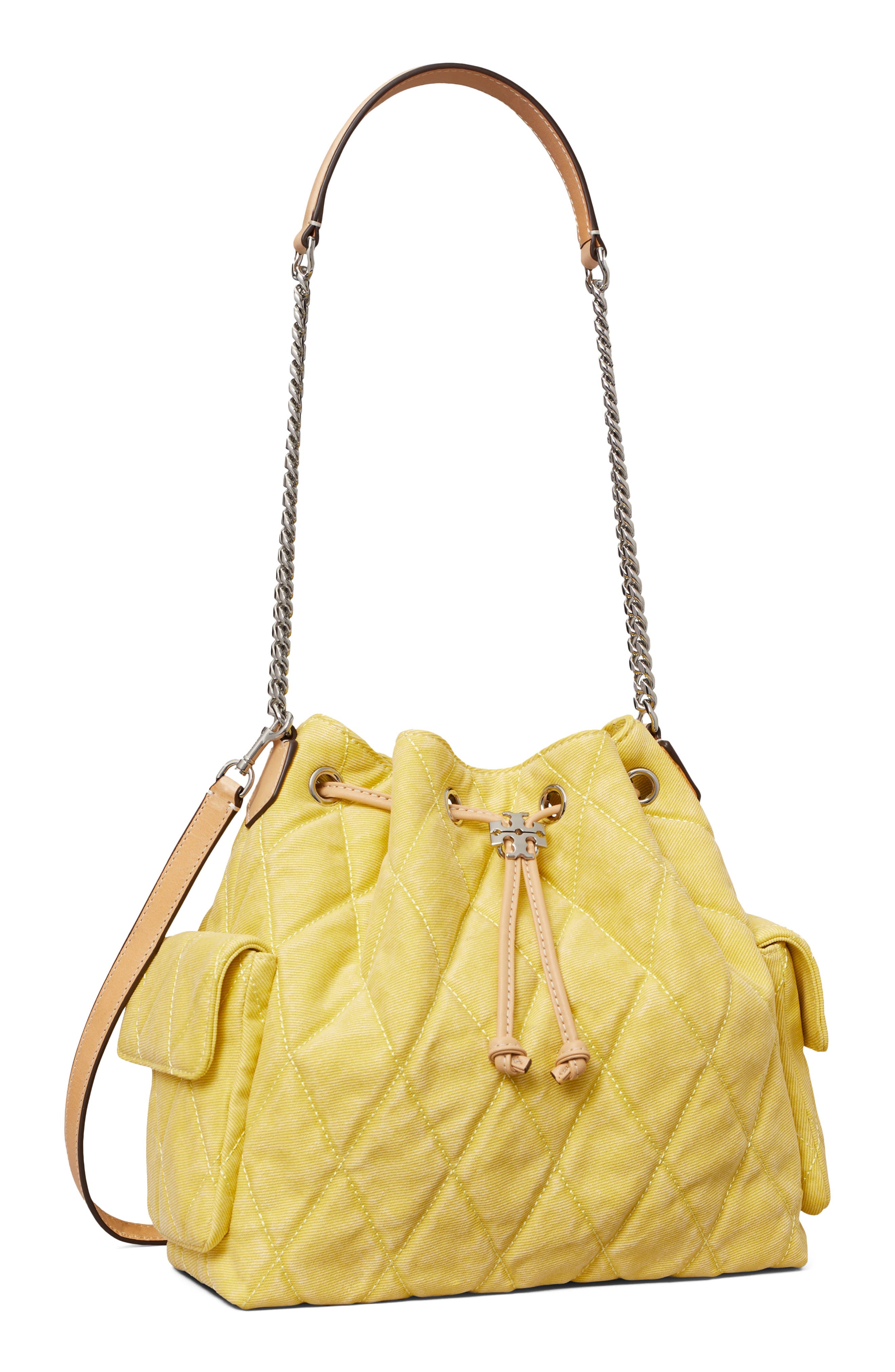 Charlie Quilted Denim Drawstring Shoulder Bag, Alternate, color, YELLOW