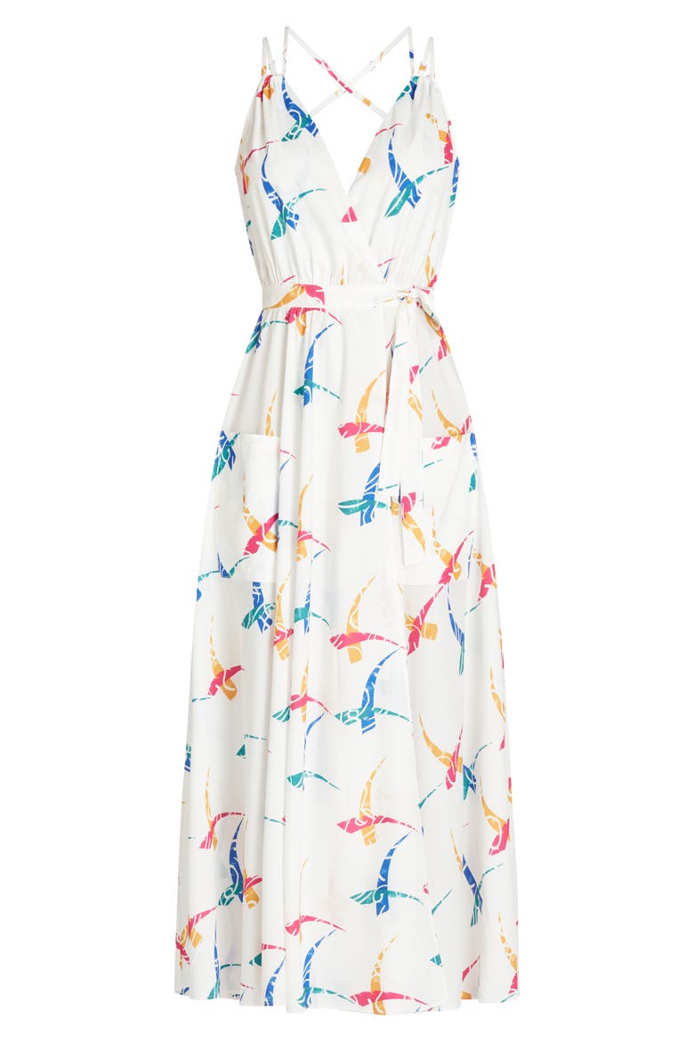 Amelia Maxi Wrap Crepe de Chine Cover-up Dress, Alternate, color, Off White