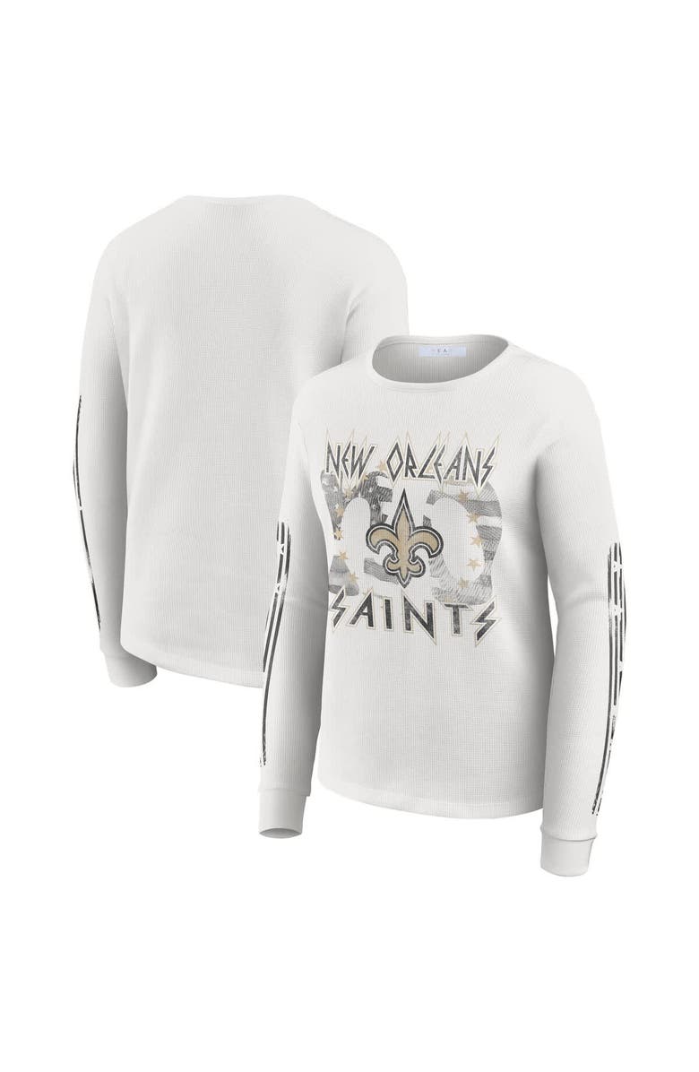 WEAR by Erin Andrews Women's WEAR by Erin Andrews White New Orleans Saints Graphic Waffle Long-Sleeve T-Shirt, Main, color, White