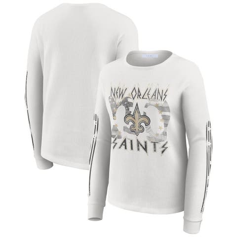 Women's WEAR by Erin Andrews  White New Orleans Saints Graphic Waffle Long-Sleeve T-Shirt
