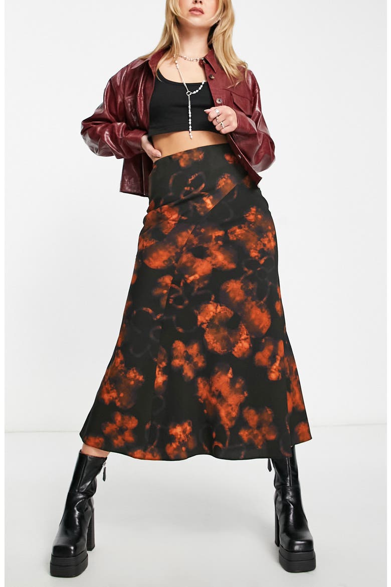 Abstract Floral Midi Skirt, Main, color, BLACK
