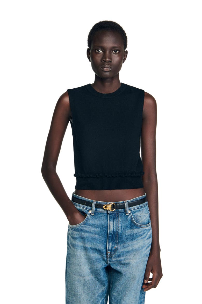 Ruffled cropped sweater, Main, color, Black