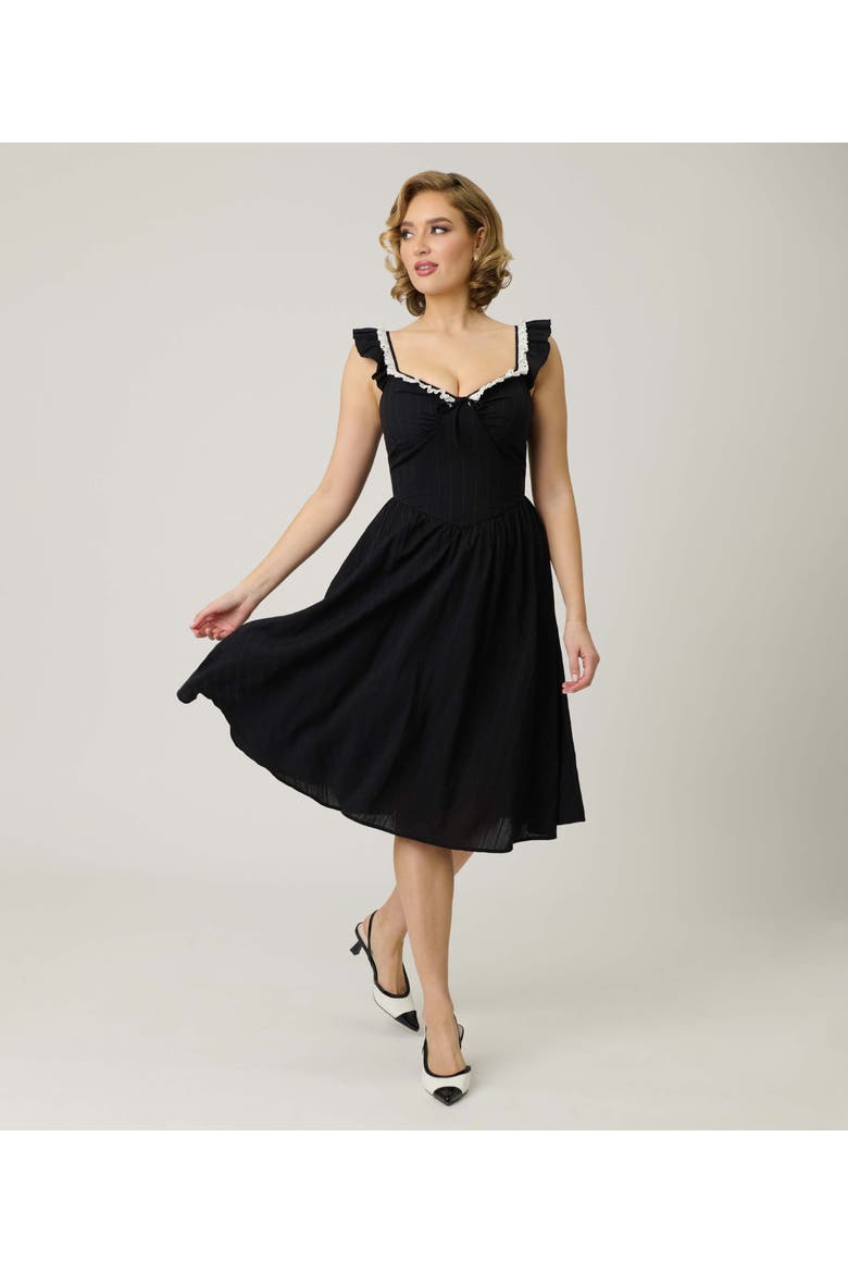 Sweetheart Flutter Sleeve Swing Dress, Alternate, color, Black Solid